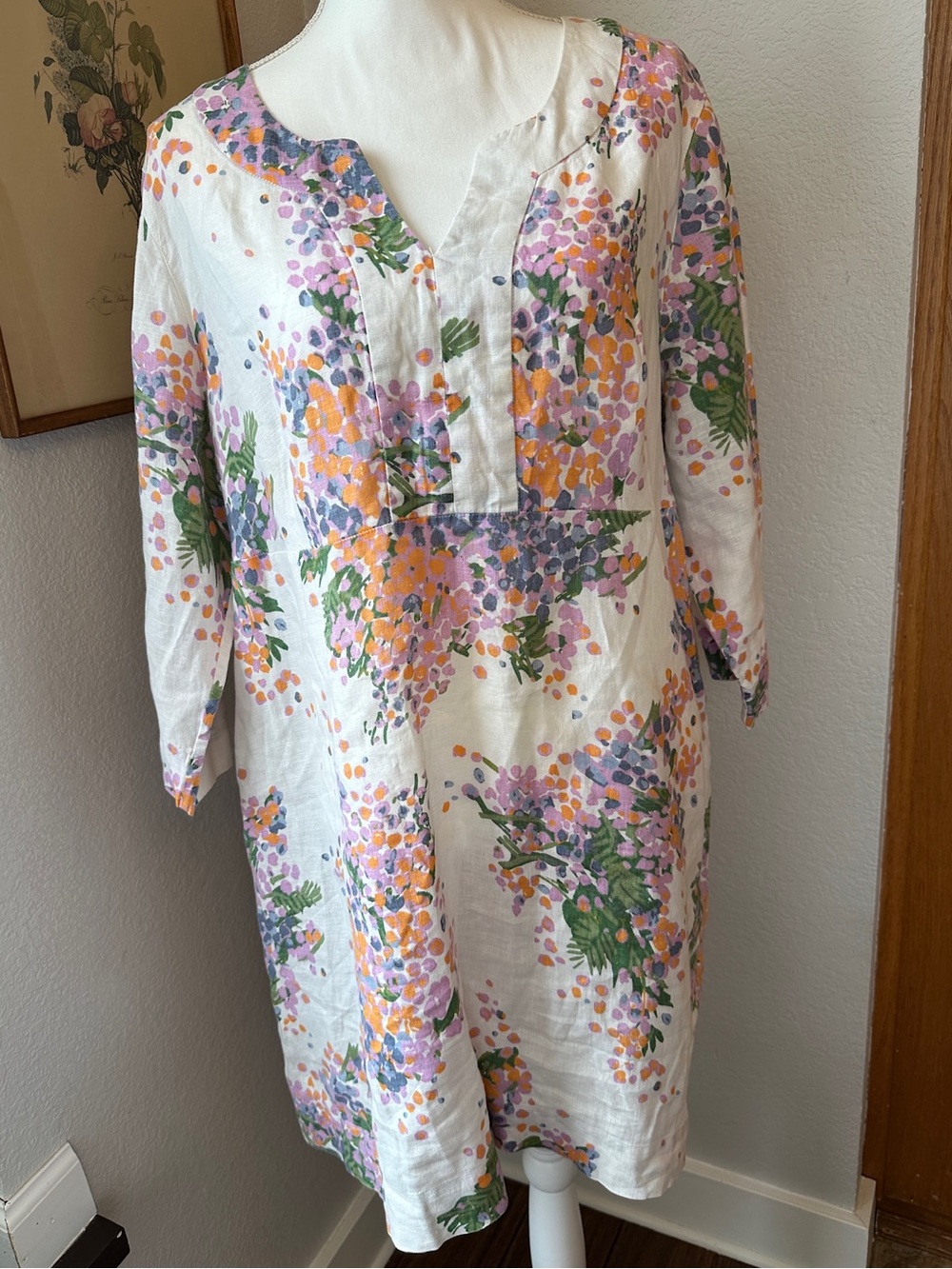 Boden White 100% Linen Dress with Pink, Orange, Green and Lilac Floral Print - Picture 2 of 9
